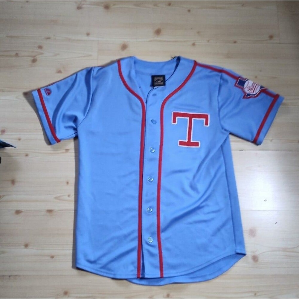 Nolan Ryan Texas Rangers Cooperstown Baby Blue Throwback Jersey Mens S Rare
